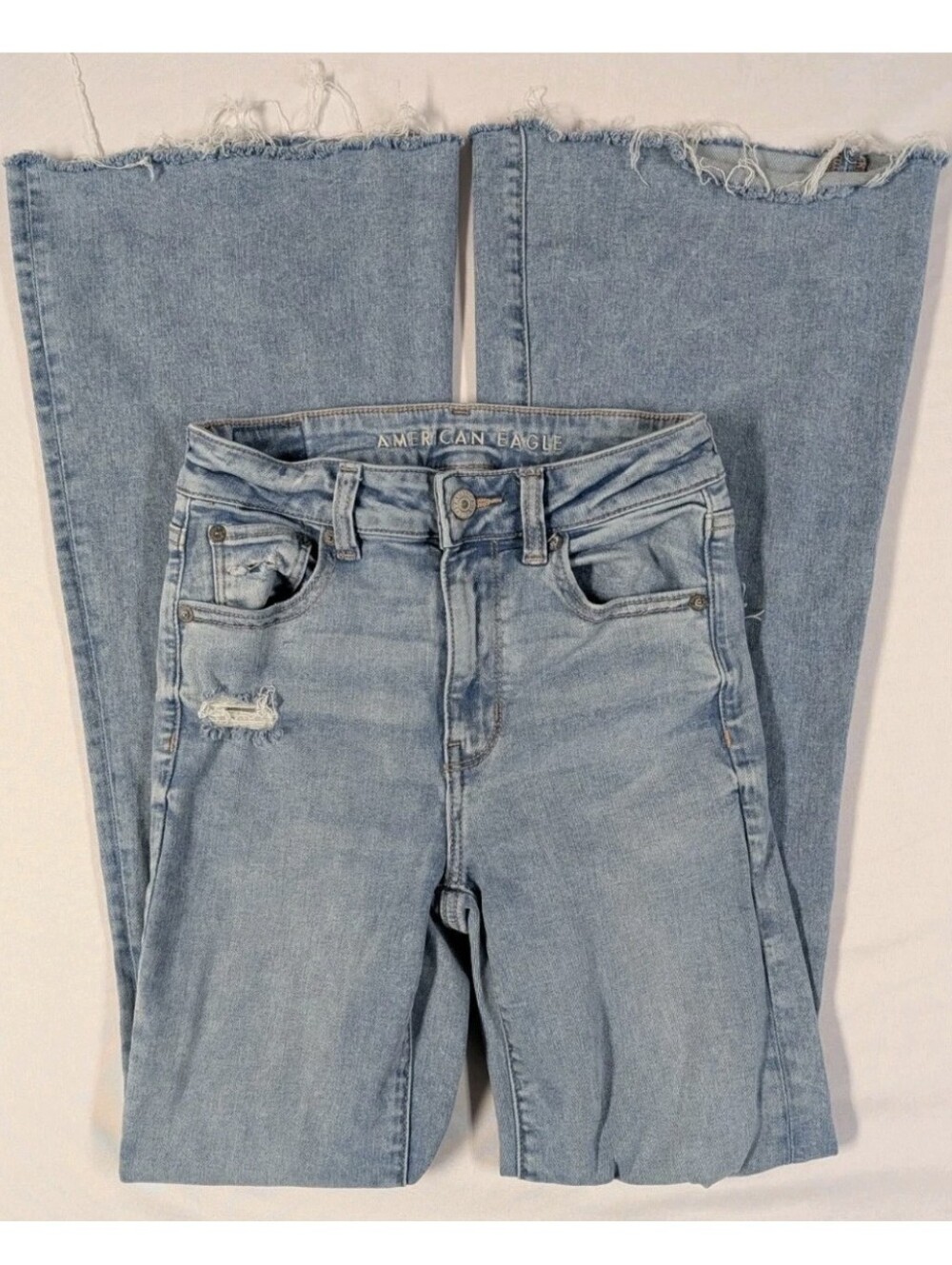 American Eagle Super High Rise Flare Jeans Womens Size 0 Regular Distressed